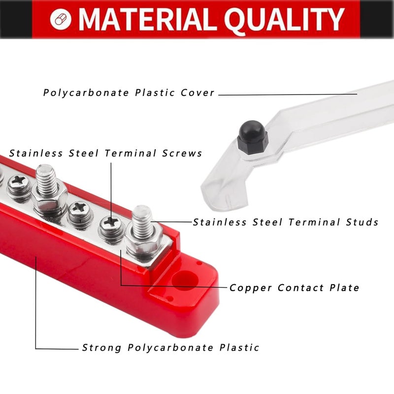 JOYPXF Bus Bar 12V 150A Power Distribution Block 4×1/4" Terminal Stud 6 x #8 Terminals Screws for Car Boat and Solar Wiring 2 Pack Distribution Block with Cable Zip Ties and Cable Labels for Cable Management - Image 3